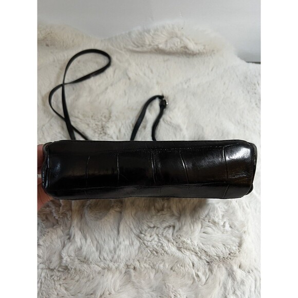 Vtg 90s Y2K Brighton Black Leather Crocodile Embossed Shoulder Bag Wallet Pocket - Picture 3 of 13
